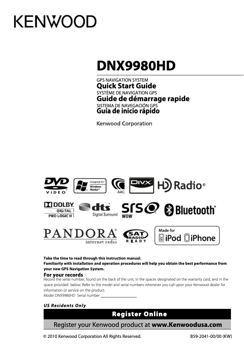 First page image of the manual for DNX9980HD