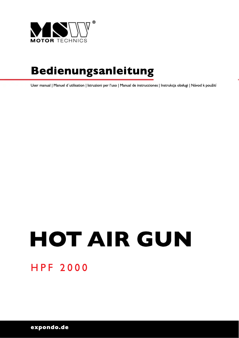 Page 1 of the manual User Manual MSW HPF 2000