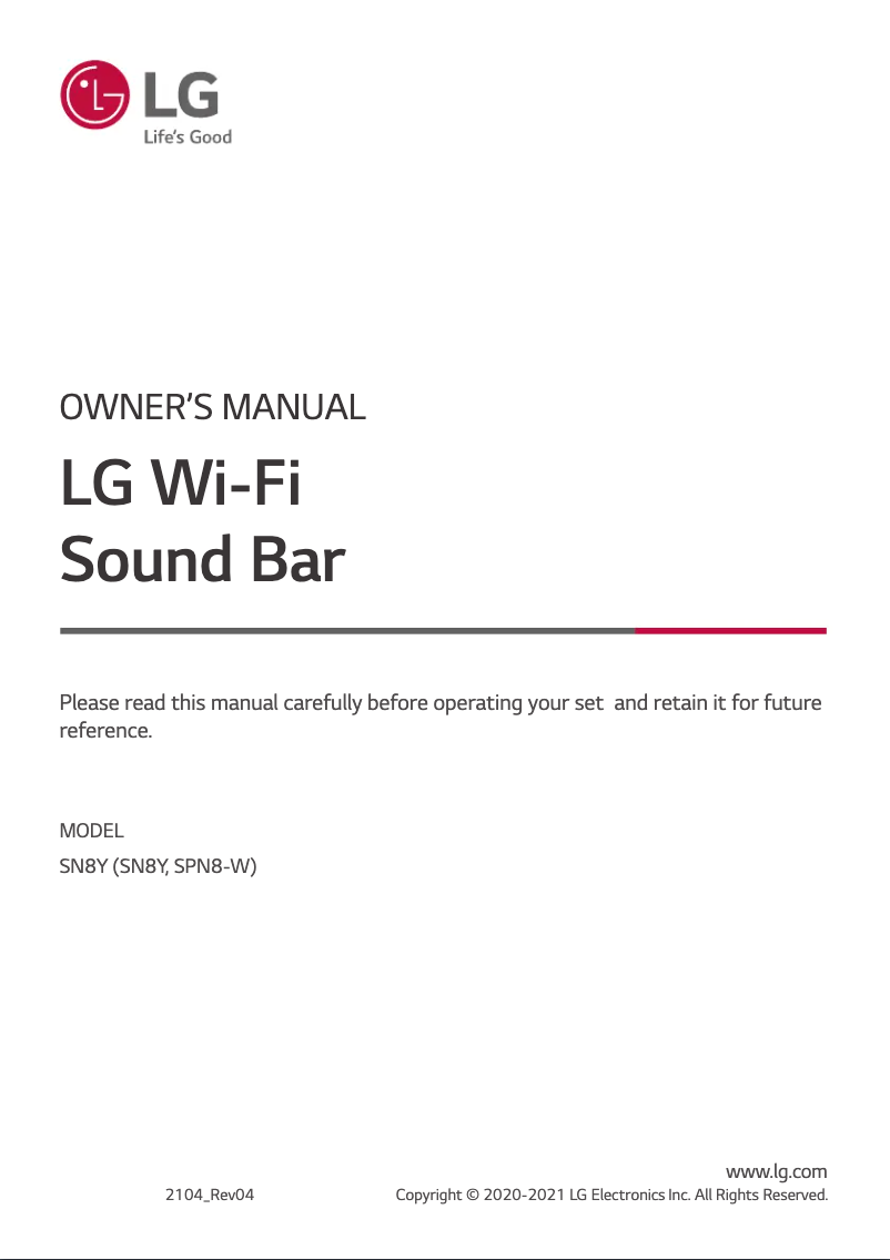 Page 1 of the manual User Manual LG SN8Y