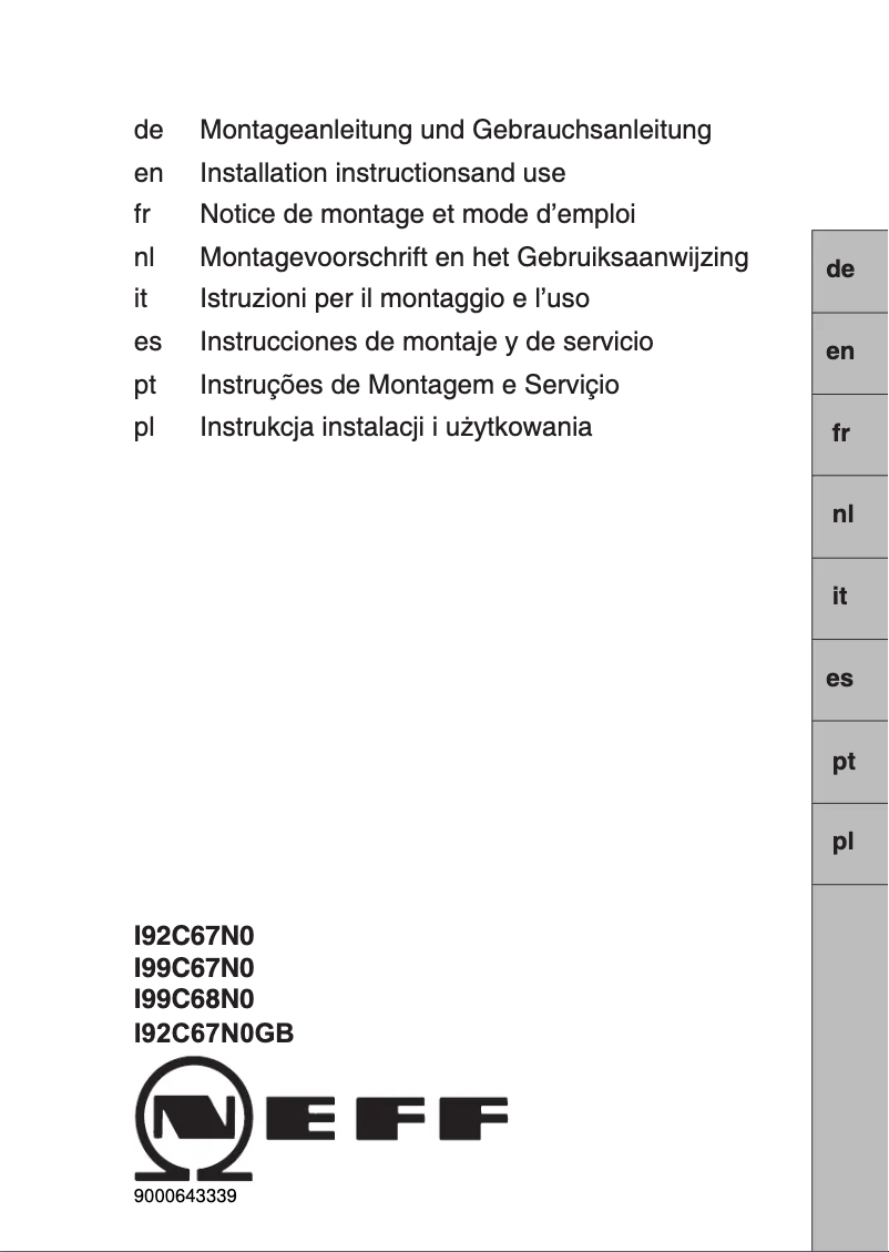 Page 1 of the manual Use and Maintenance Manual Neff I92C67N0