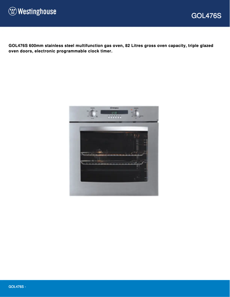 Page 1 of the manual User Manual Westinghouse GOL476S