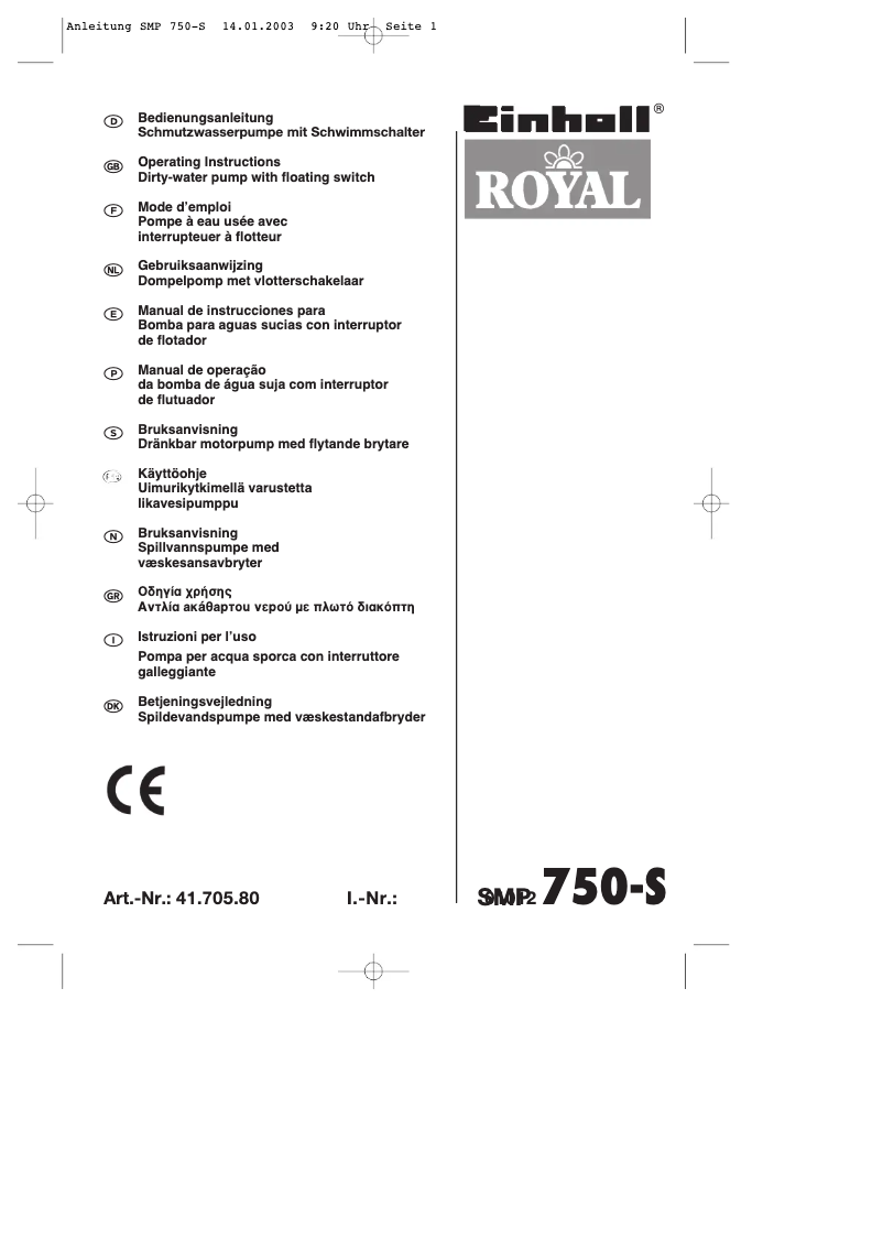 Page 1 of the manual User Manual Einhell SMP 750-S