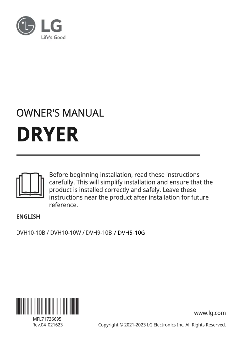 Page 1 of the manual User Manual LG DVH9-10B