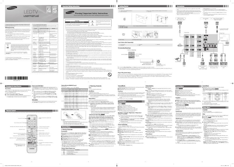 First page image of the manual for UA46F5100AR