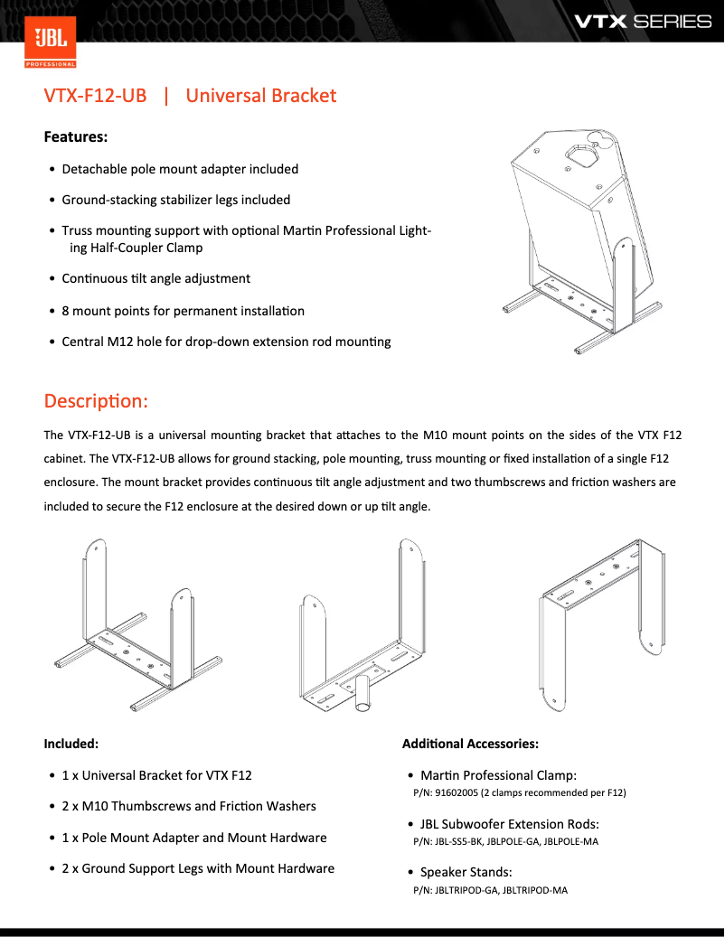 Page 1 of the manual Technical Sheet JBL VTX F12 UB