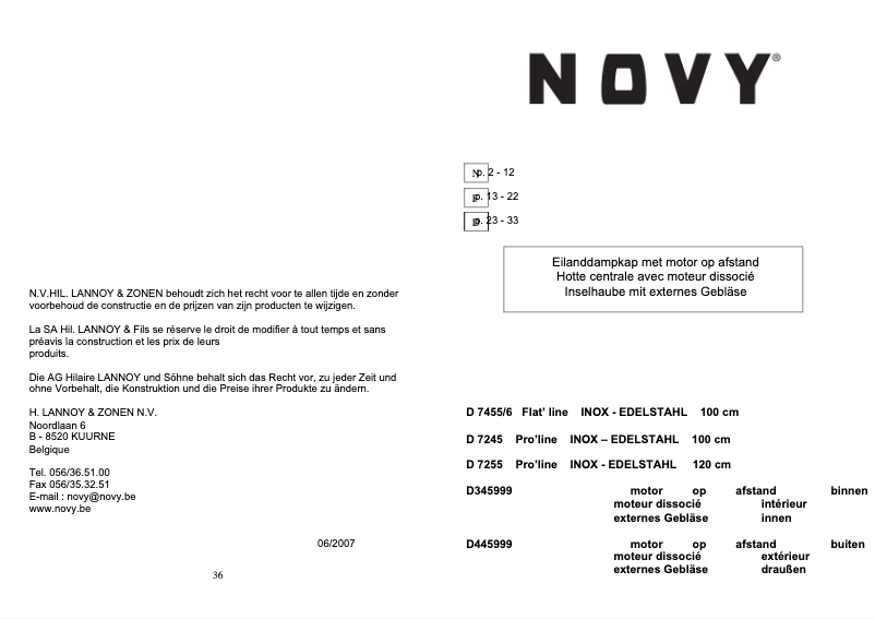 Page 1 of the manual User Manual Novy Pro'line 7245