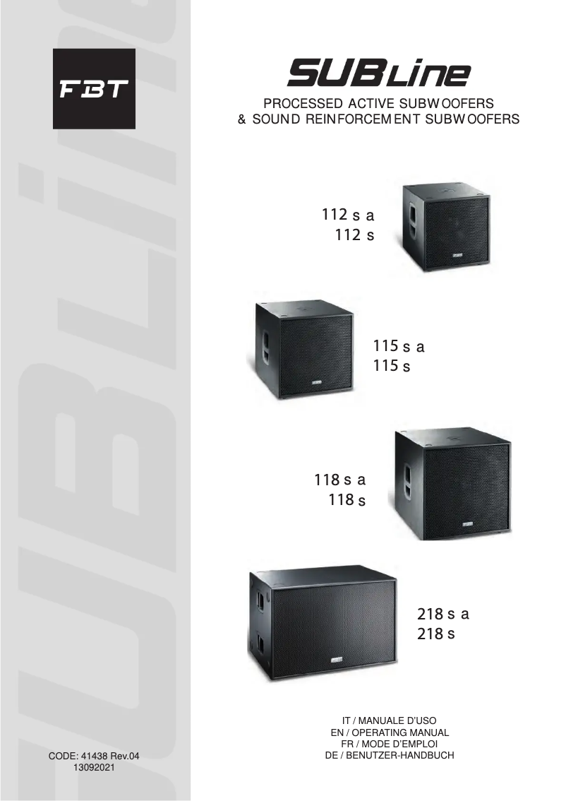 First page image of the manual for Subline 118SA