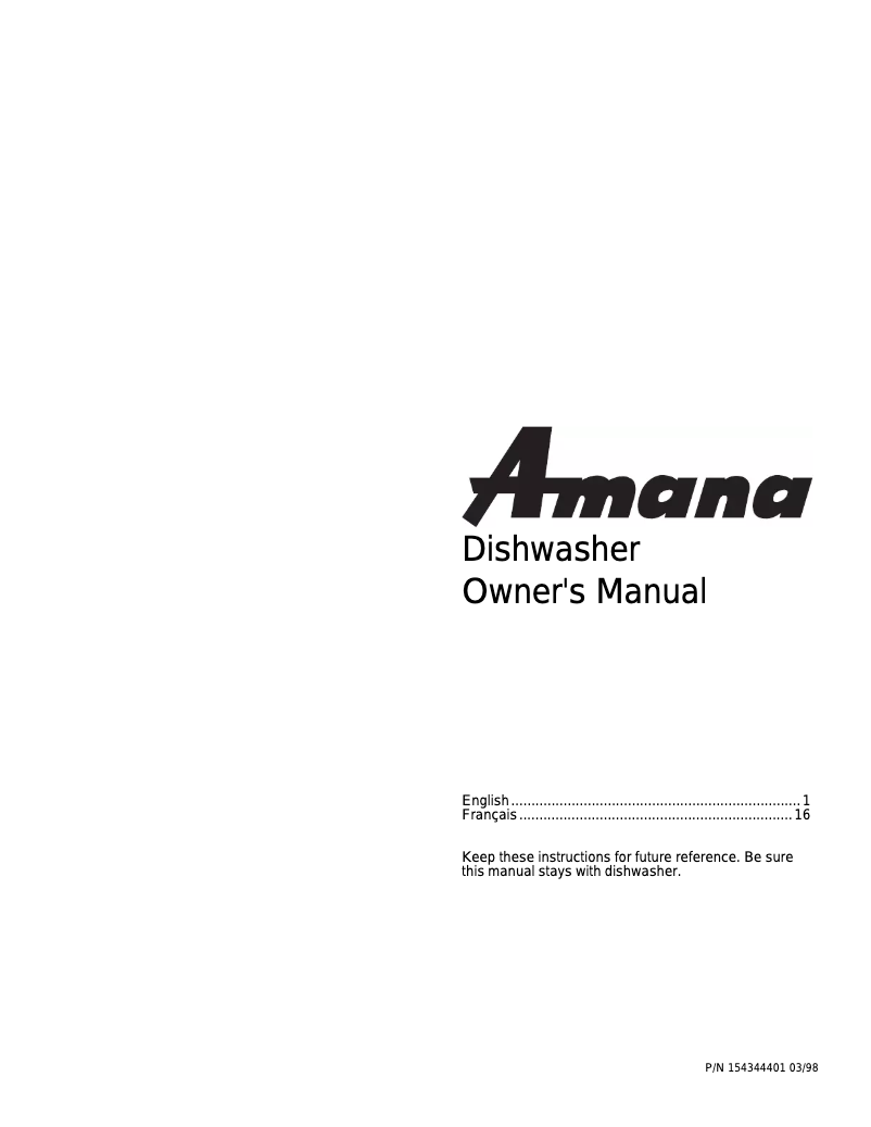 Page 1 of the manual User Manual Amana DWA22AW
