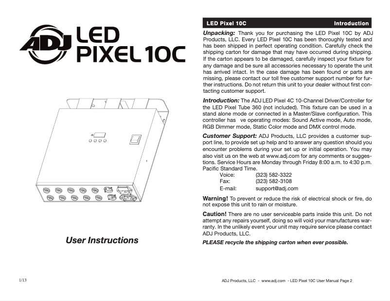 Page 1 of the manual User Manual American DJ LED Pixel Tube 360