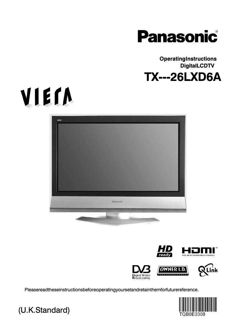 First page image of the manual for Viera TX-26LXD6A