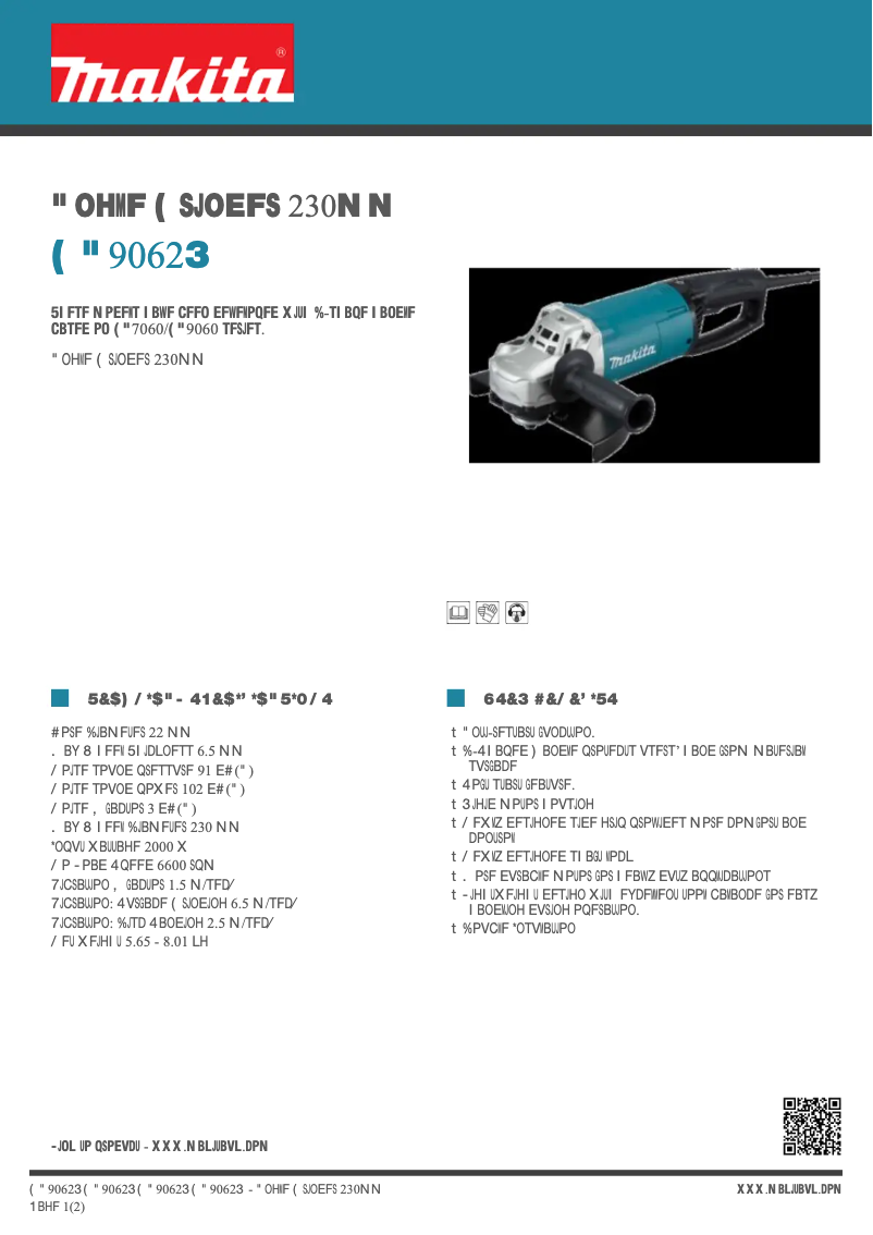 Page 1 of the manual Technical Sheet Makita GA9062R