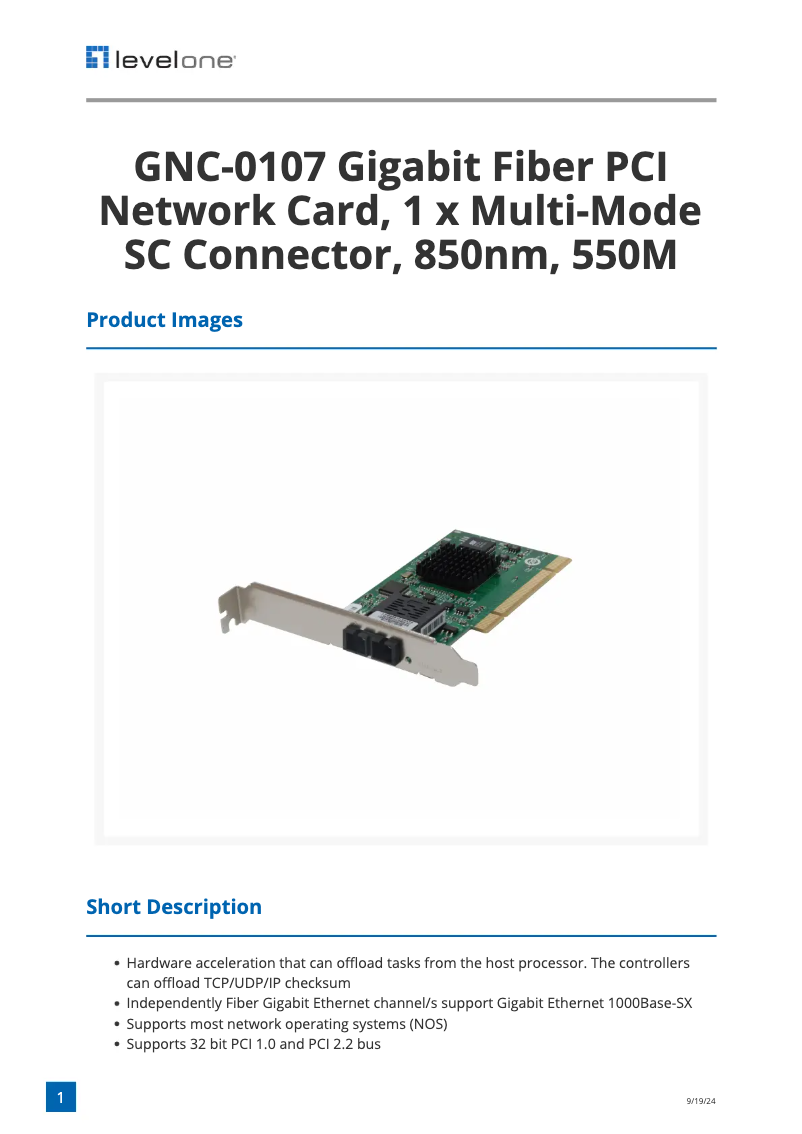 Page 1 of the manual Technical Sheet LevelOne GNC-0107