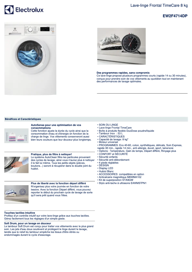 Page 1 of the manual Technical Sheet Electrolux EW2F4714DP