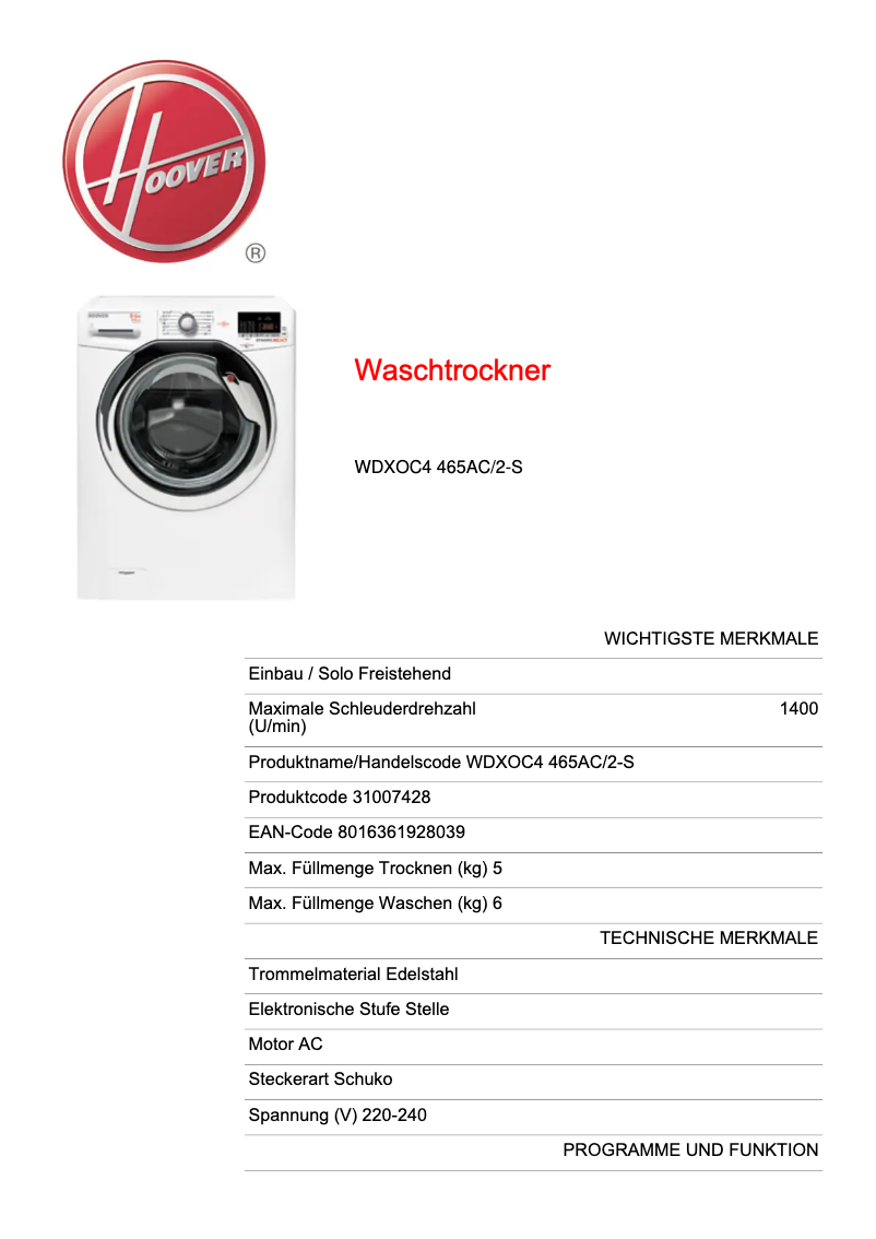 First page image of the manual for WDXOC4 465AC/2-S