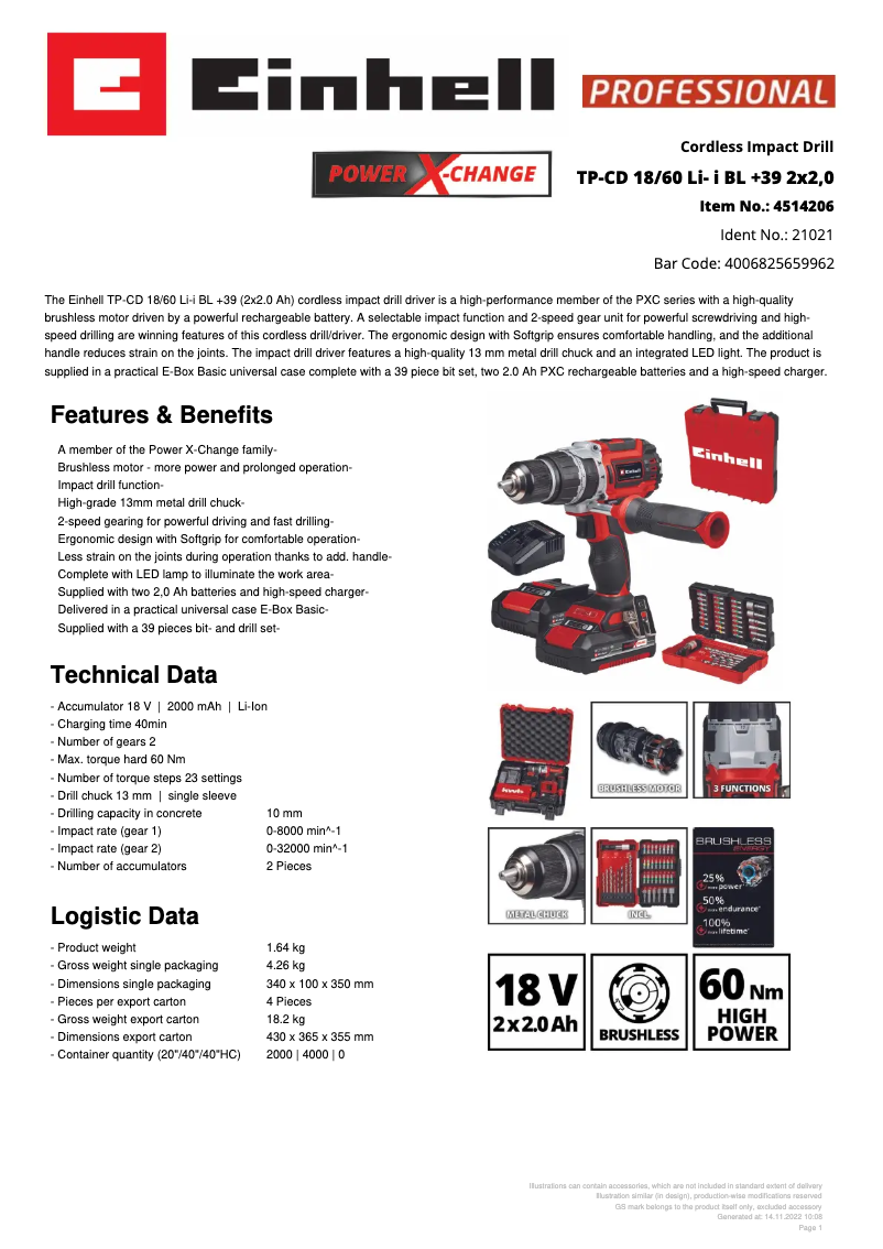 First page image of the manual for TP-CD 18/60 Li-i BL