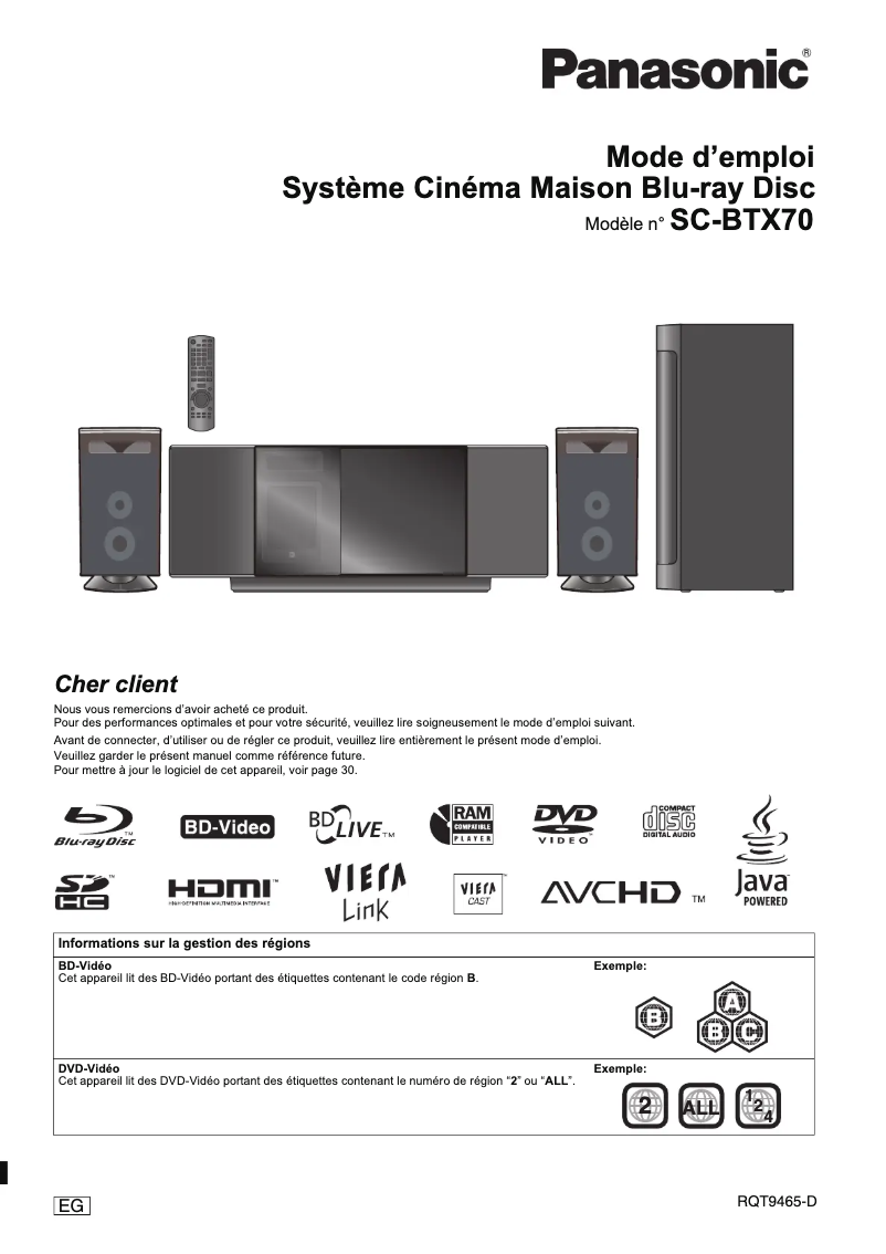 First page image of the manual for SC-BTX70