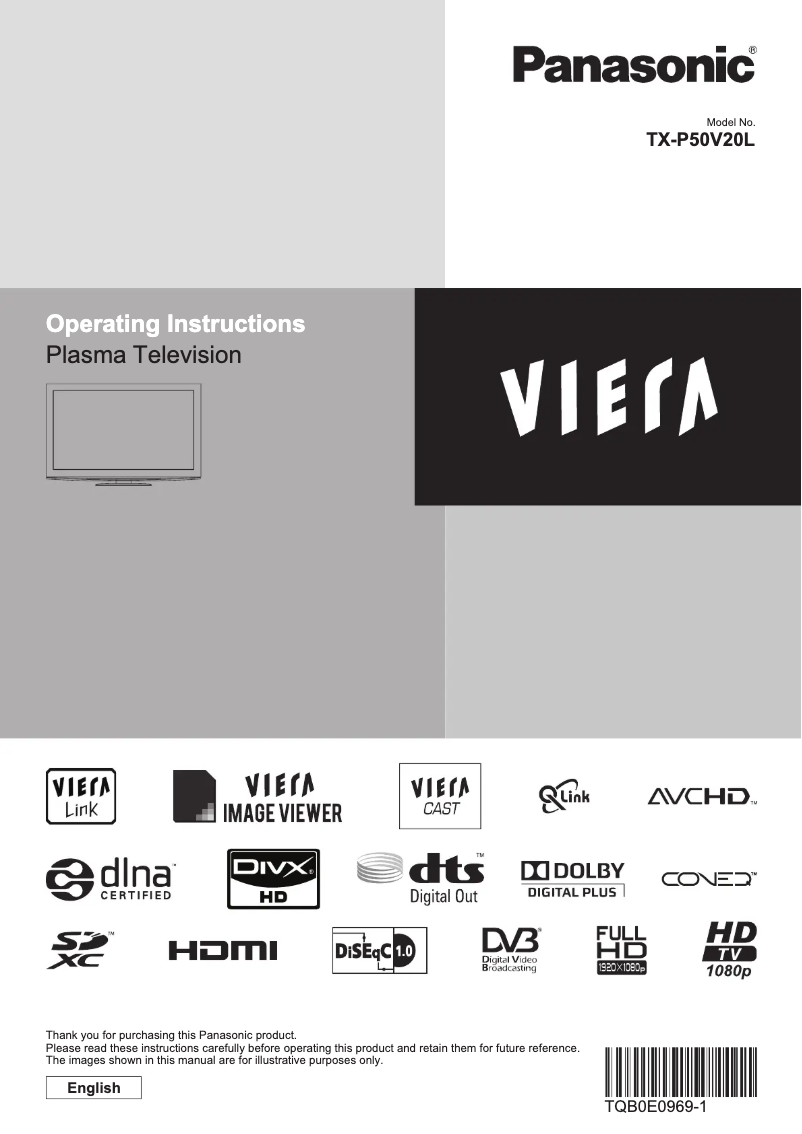 Page 1 of the manual User Manual Panasonic TX-P50V20L