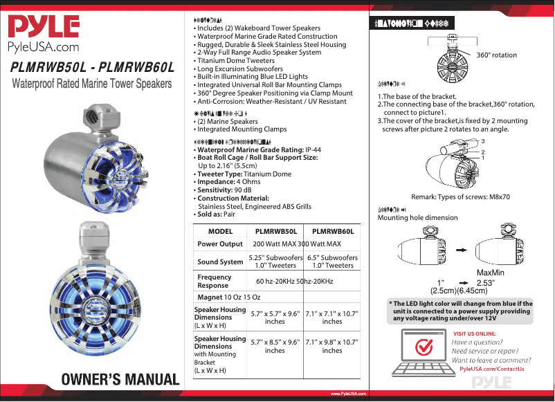 Page 1 of the manual User Manual Pyle PLMRWB50L