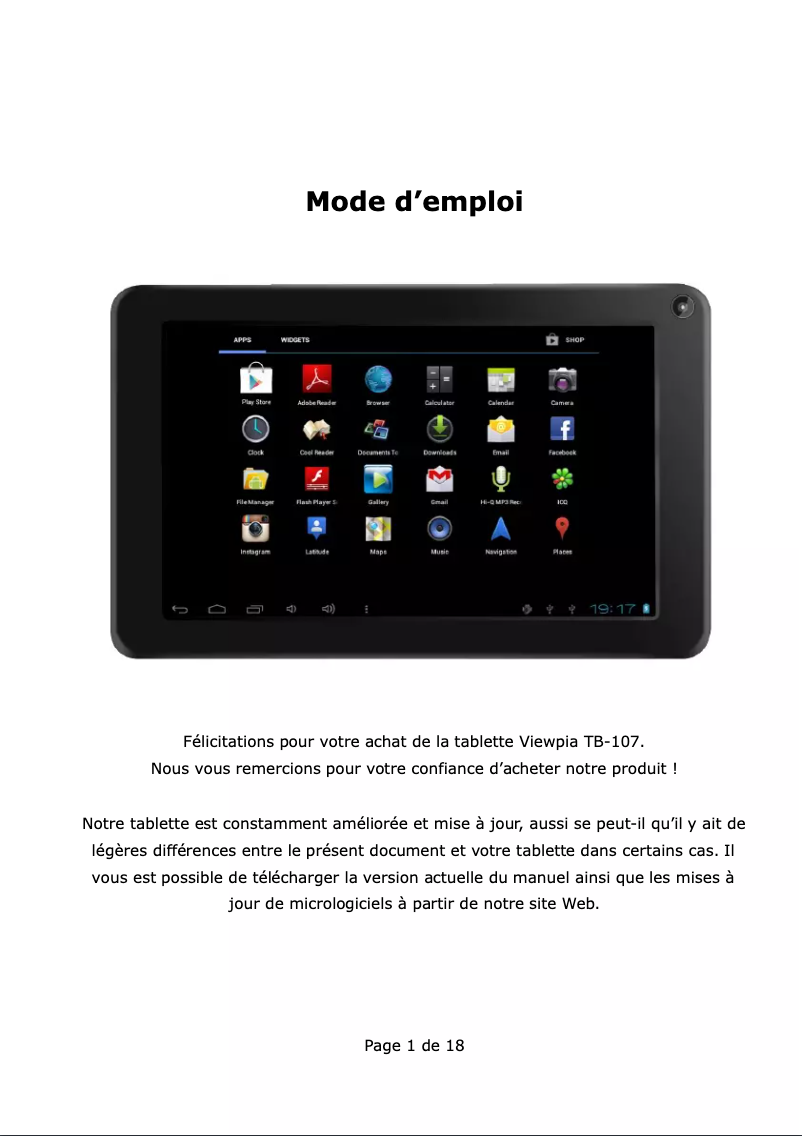 Image de la première page du manuel de l'appareil TB-107