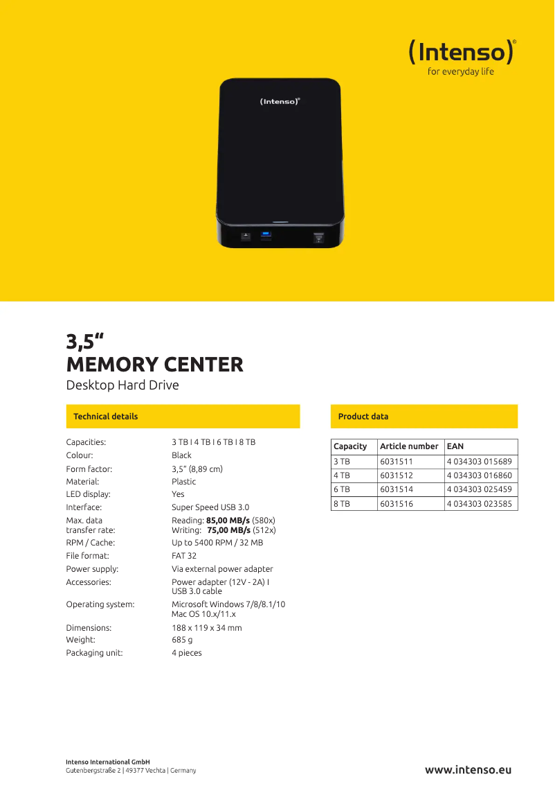 First page image of the manual for 3.5 Memory Center