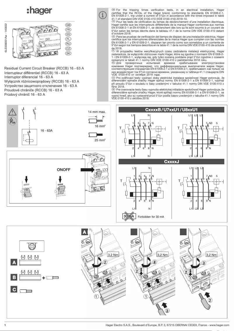 Page 1 of the manual User Manual Hager CEC425J