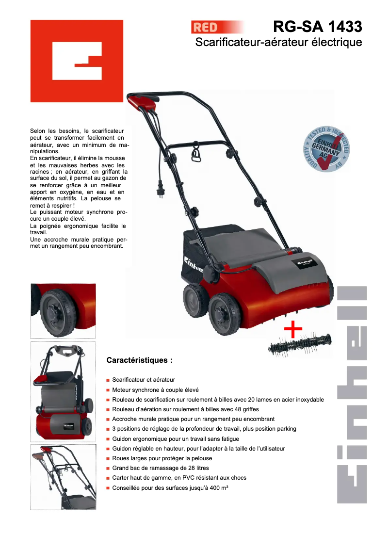 Page 1 of the manual Technical Sheet Einhell RG-SA 1433