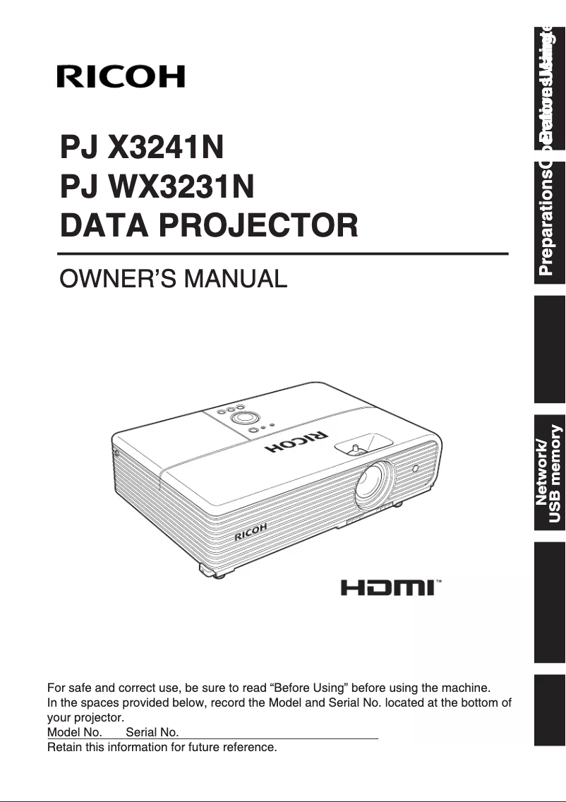 First page image of the manual for PJ WX3241N