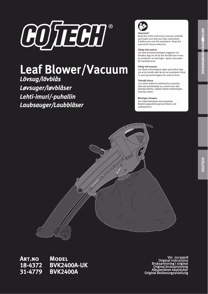 First page image of the manual for BVK2400A