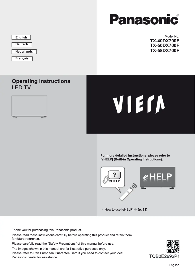 First page image of the manual for TX-58DX700F