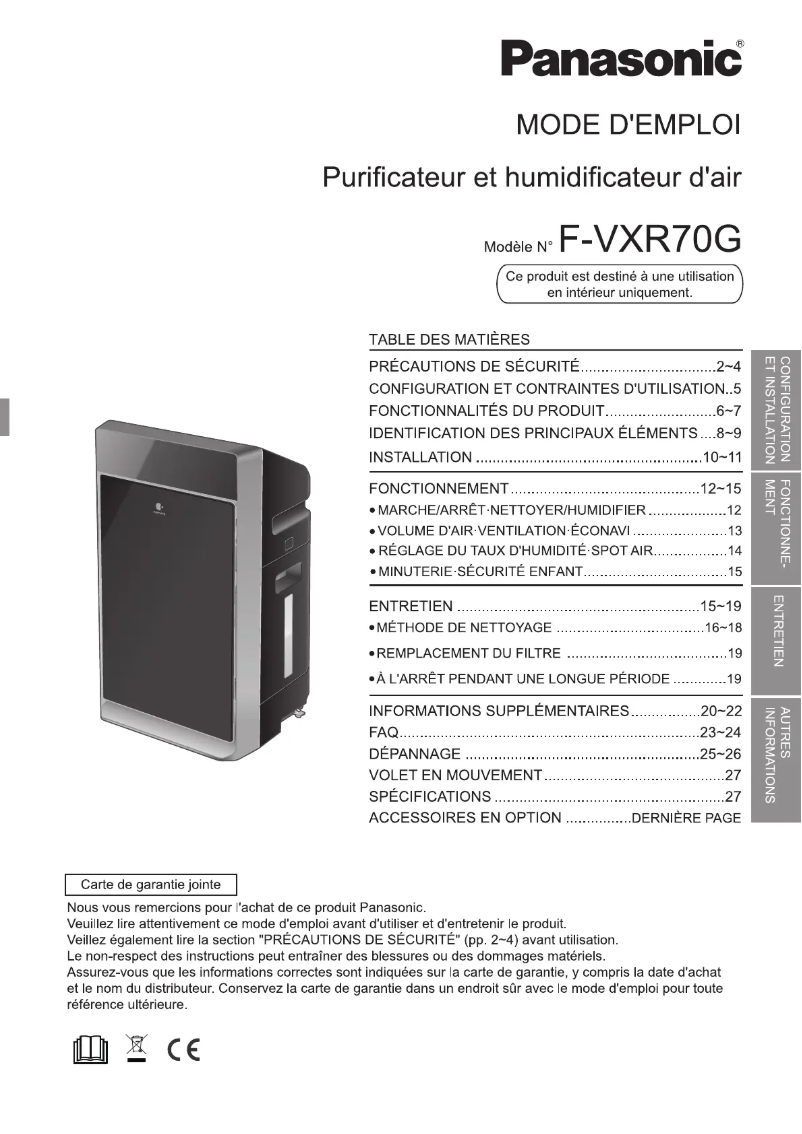 Page 1 of the manual User Manual Panasonic F-VXR70G