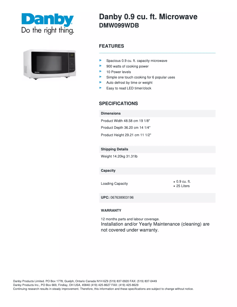 First page image of the manual for DMW099WDB