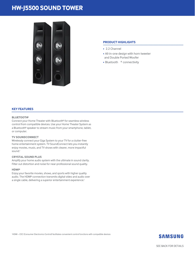 Page 1 of the manual Technical Sheet Samsung TW-J5500