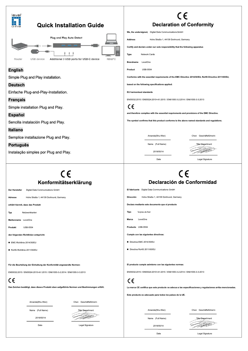 Page 1 of the manual User Manual LevelOne USB-0504