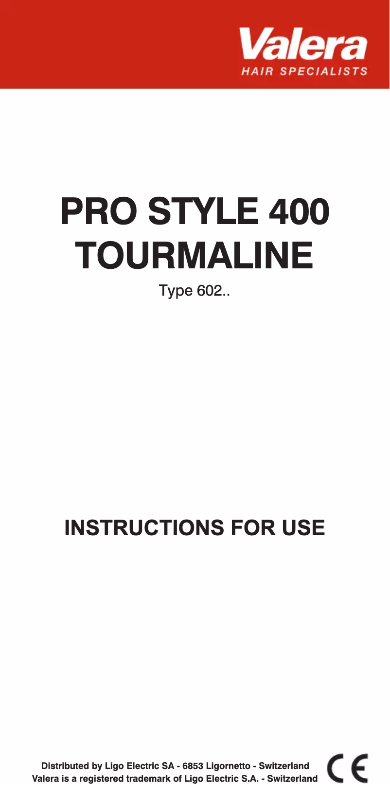 First page image of the manual for Pro Style 400 Tourmaline 602.01B