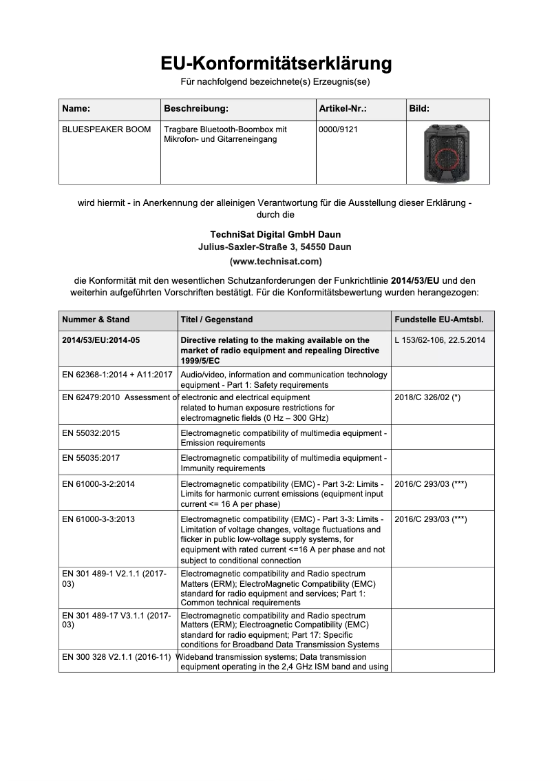 Page 1 of the manual User Manual TechniSat Bluspeaker Boom