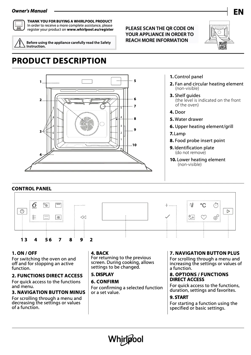 Page 1 de la notice Guide d'installation Whirlpool WOI6A8FPT1SBA