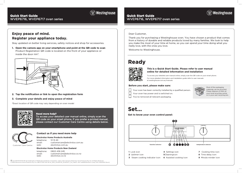 Page 1 of the manual Quick Start Guide Westinghouse WVEP6717DD