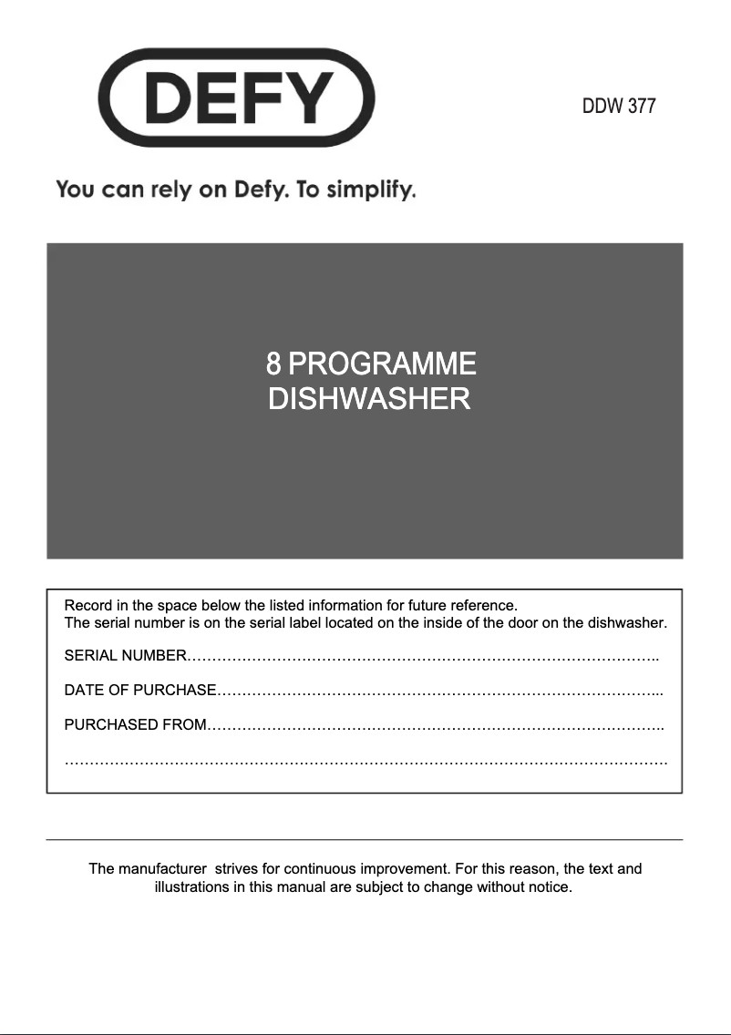 Page 1 of the manual User Manual Defy DDW 377