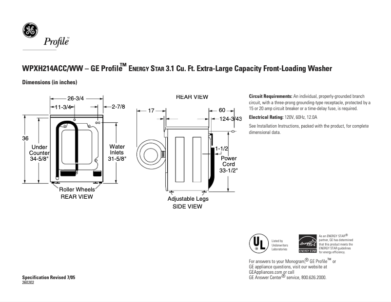 First page image of the manual for Profile WPXH214ACC