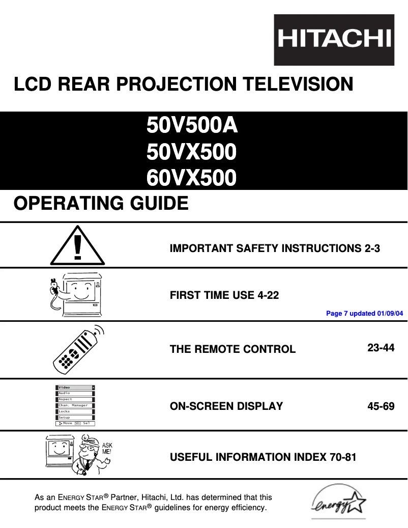 Page 1 of the manual User Manual Hitachi 50V500A