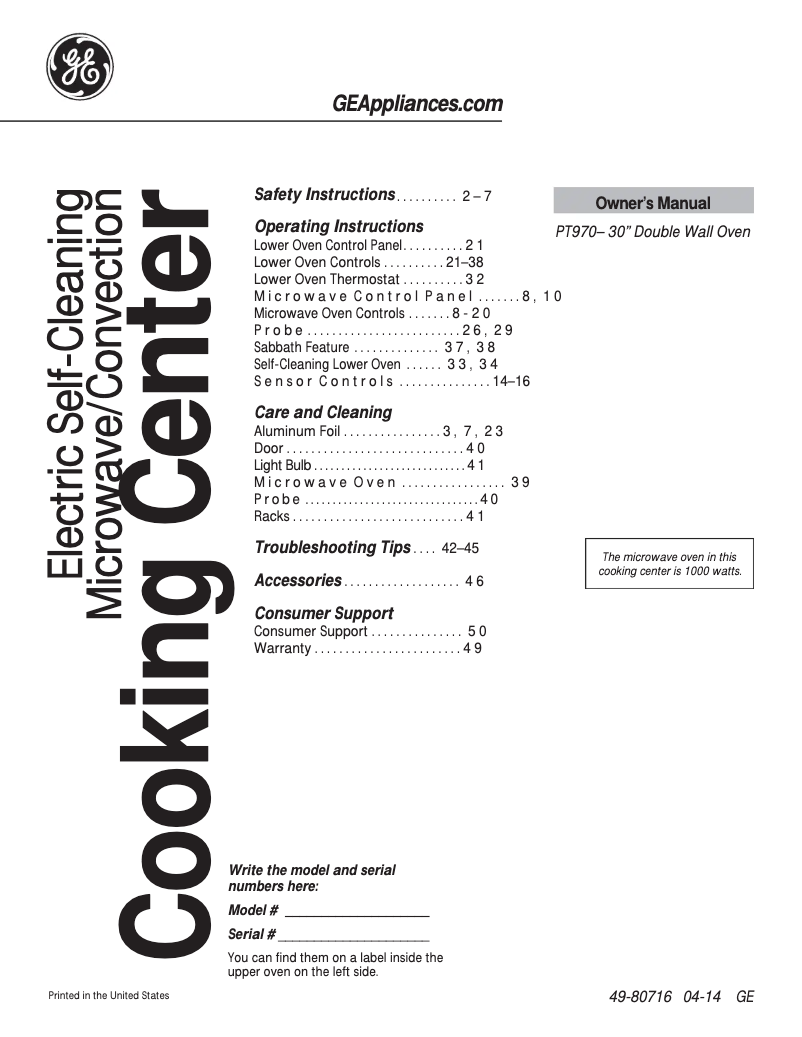 Page 1 of the manual Use and Maintenance Manual GE PT970SRSS