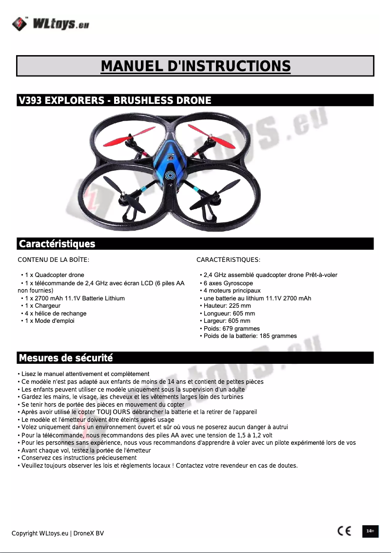 Page 1 of the manual User Manual WLtoys V393 Brushless - Explorer