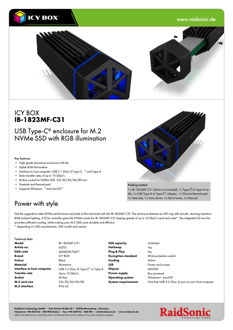 Page 1 of the manual Technical Sheet Icy Box IB-1823MF-C31