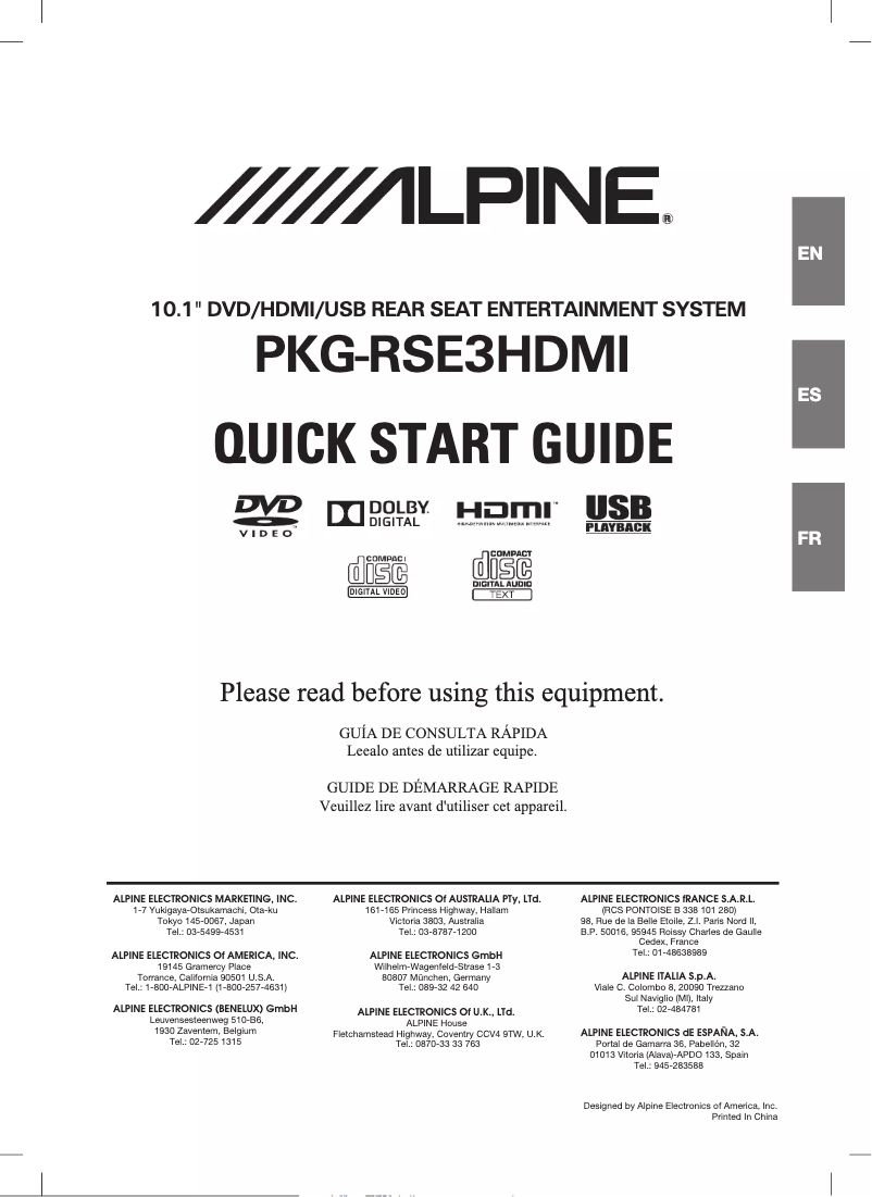 Page 1 of the manual User Manual Alpine PKG-RSE3HDMI