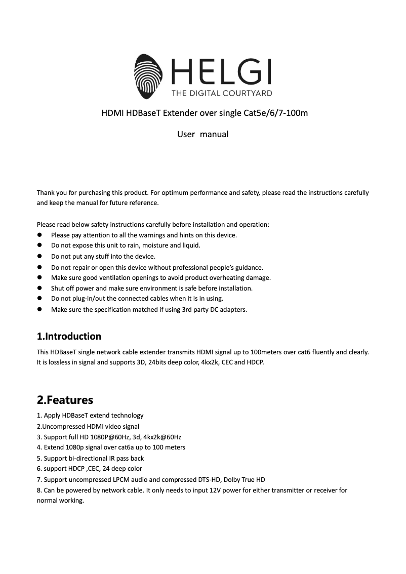 First page image of the manual for HI0375-100