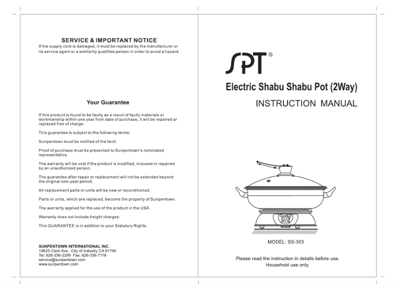 First page image of the manual for SS-303
