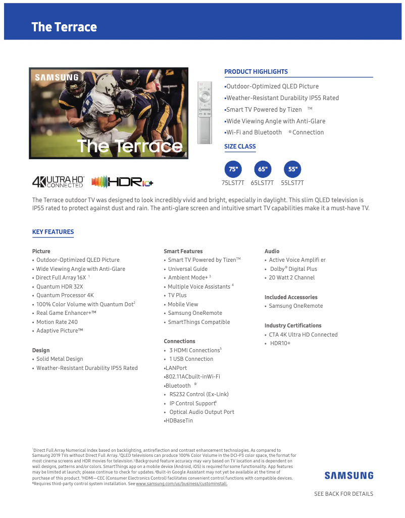 Page 1 of the manual Technical Sheet Samsung QN65LST7TAFXZA