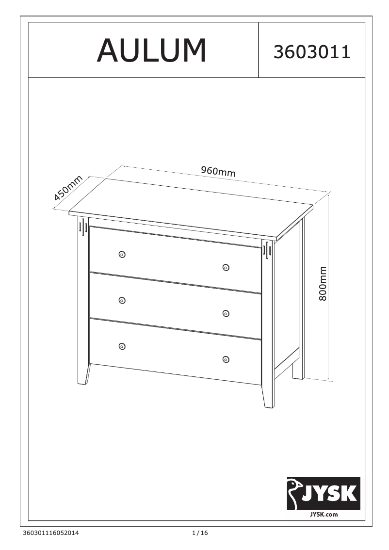 First page image of the manual for Aulum (96x80x45)
