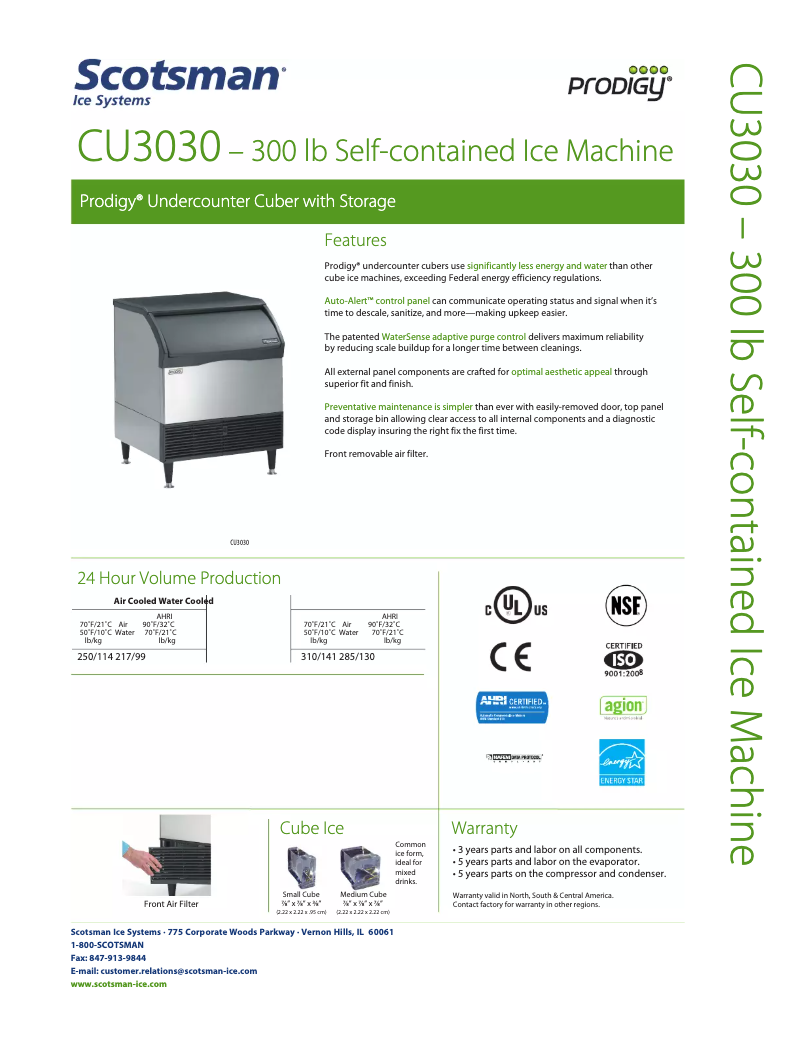 Page 1 of the manual Technical Sheet Scotsman CU3030MA-1A