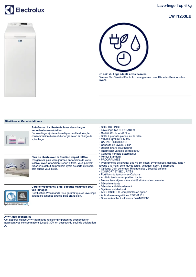 First page image of the manual for EWT1263EB